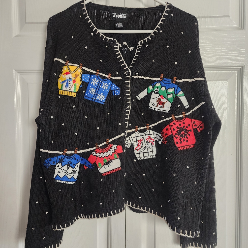 Vintage Designer Originals Studio Christmas Holiday Embroided Cardigan Sweater L